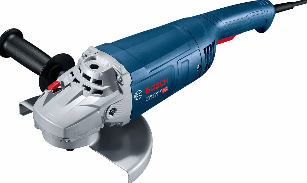 Bosch Professional Winkelschleifer GWS 22-230 J (Leistung 2.200 Watt, inkl. Zweilochschlüssel, Aufnahmeflansch, Spannmutter, Abdeckschutz, Zusatzhandgriff)