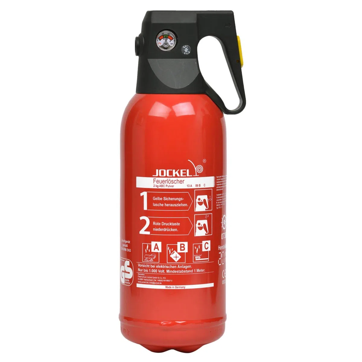 Feuerlöscher PS2JM Mini-Dauerdruck-Feuerlöscher, 2 kg, ABC-Pulver,
