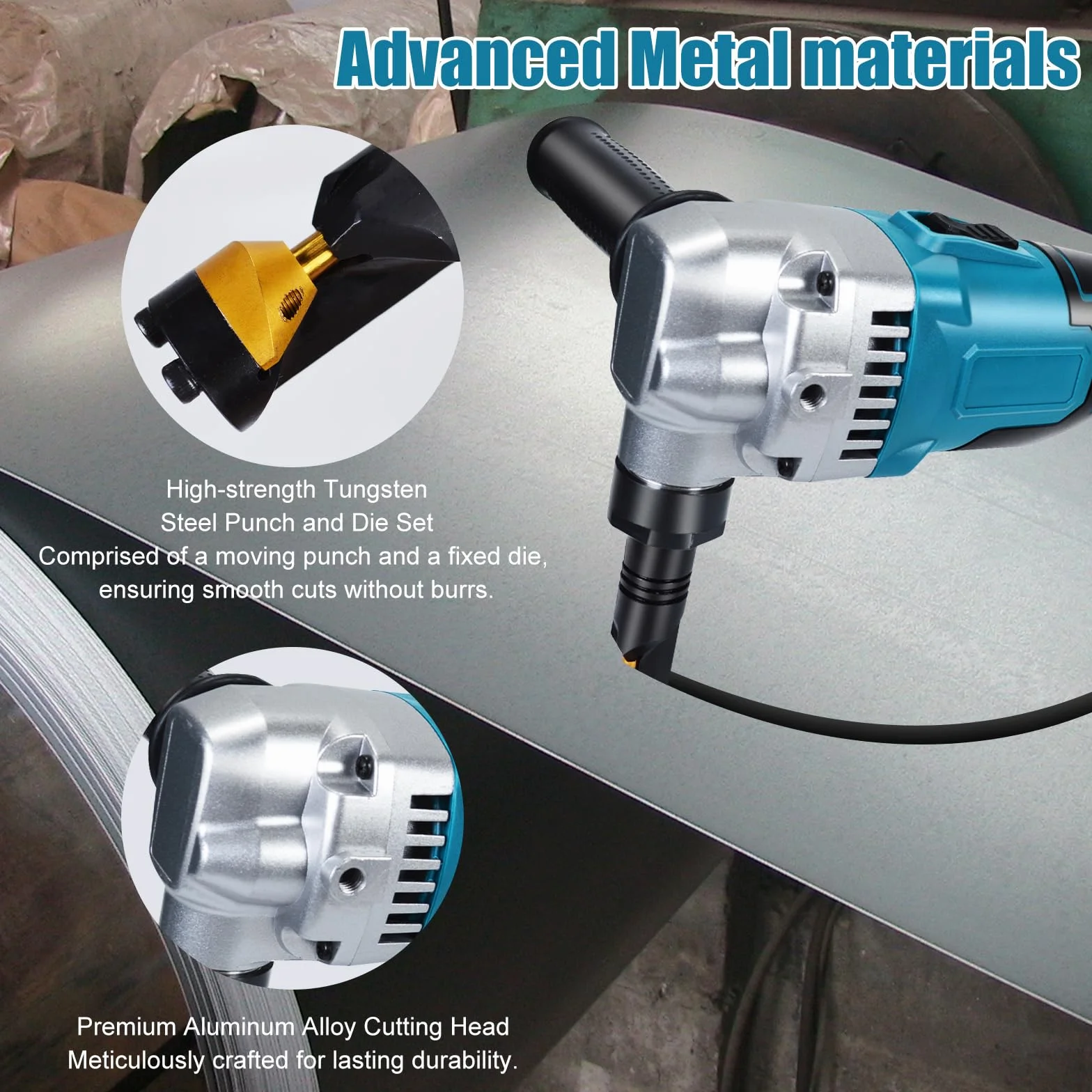 Akkubetriebener Metallknabber Kompatibel mit Makita 18v Max Akku (Akku Nicht Im Lieferumfang Enthalten), 3 Stufige Bürstenlose Elektro-Metallschere Blechknabber Zum Schneiden Von Edelstahl, Aluminium
