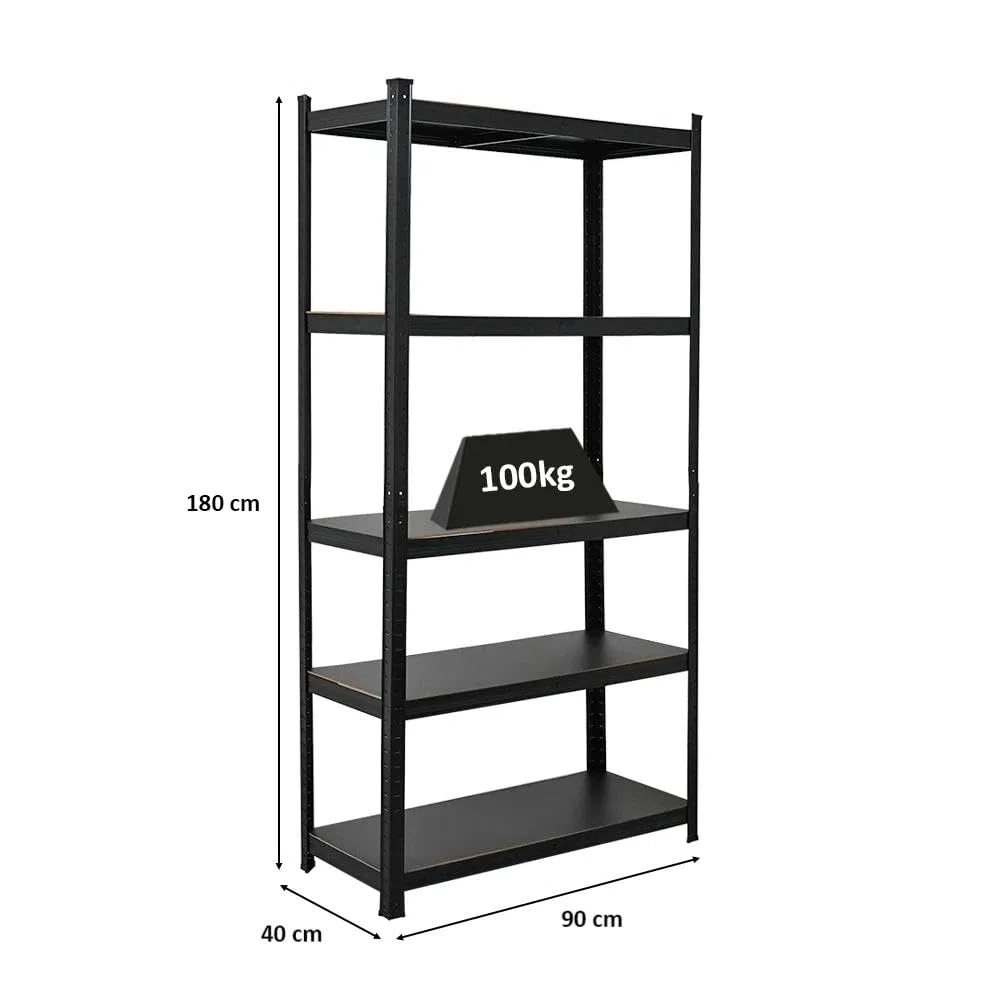 PROREGAL All Black Series Schwerlastregal Ragnar für Gesamtlast 500kg Maße: 180x90x40cm Matt Schwarz, Kellerregal, Steckregal, Garagenregal