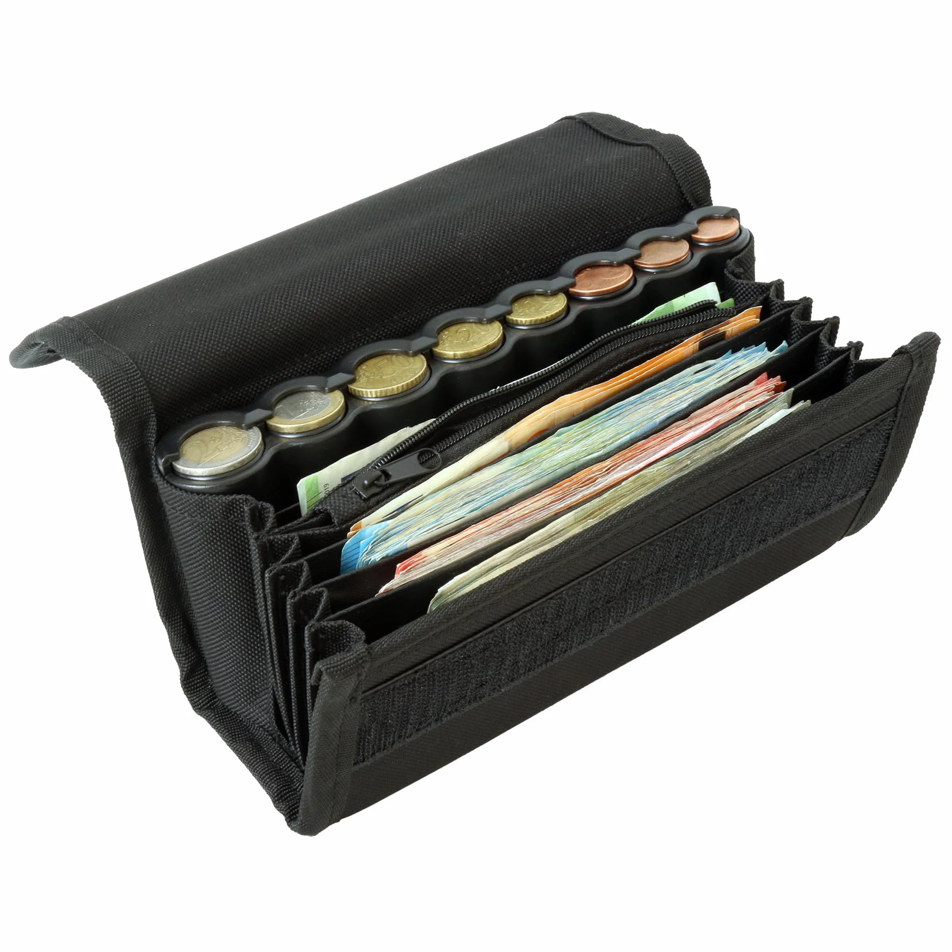 Monepass - Wallet Kellnerbörse / Kellnertashe mit Abs Schwarz Münzsortierer- Klettverschlus - Ideal für Transportberuf