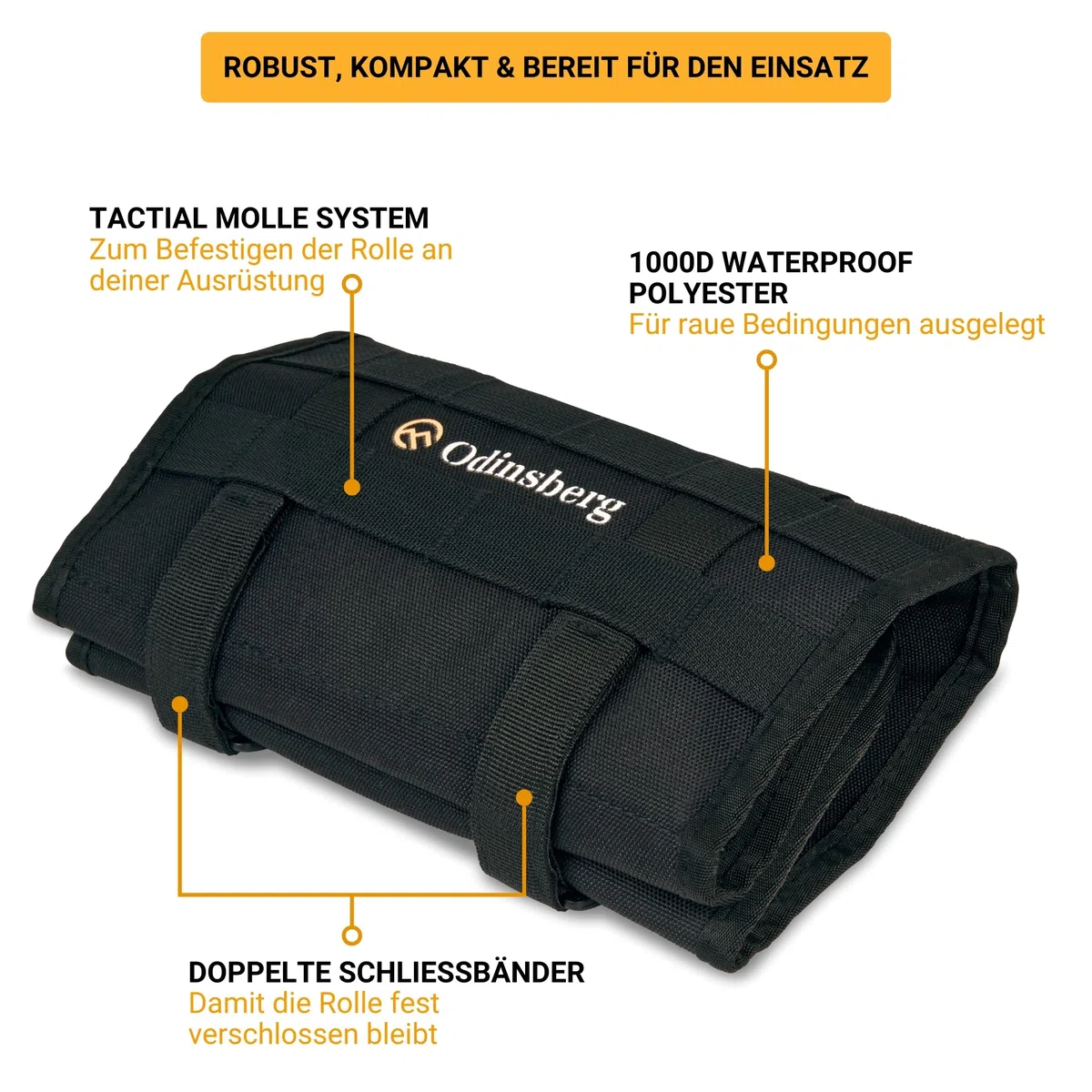 Odinsberg Heavy Duty Tool Roll Werkzeugrolle für Motorrad - Werkzeugtasche ohne Inhalt mit Taktischem MOLLE System, 56 elastische Schleifen und Innentasche, um Ihre Werkzeugmappe zu verwalten