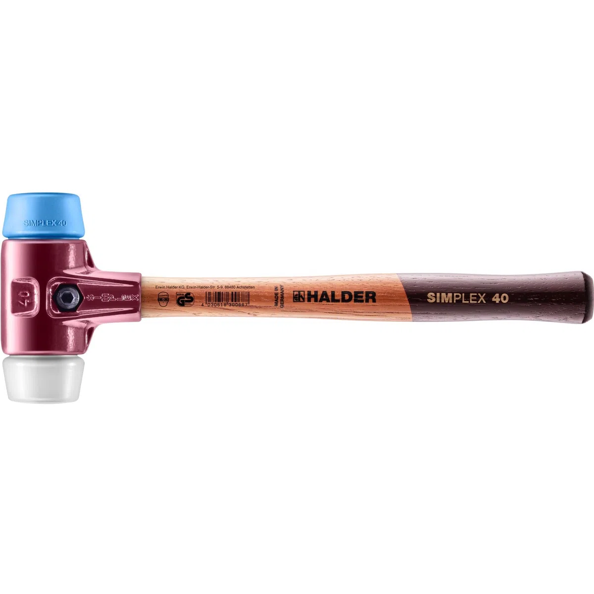 SIMPLEX-Schonhammer, TPE-soft/Superplastik; mit Tempergussgehäuse und hochwertigem Holzstiel | D=40 mm | 3017.040