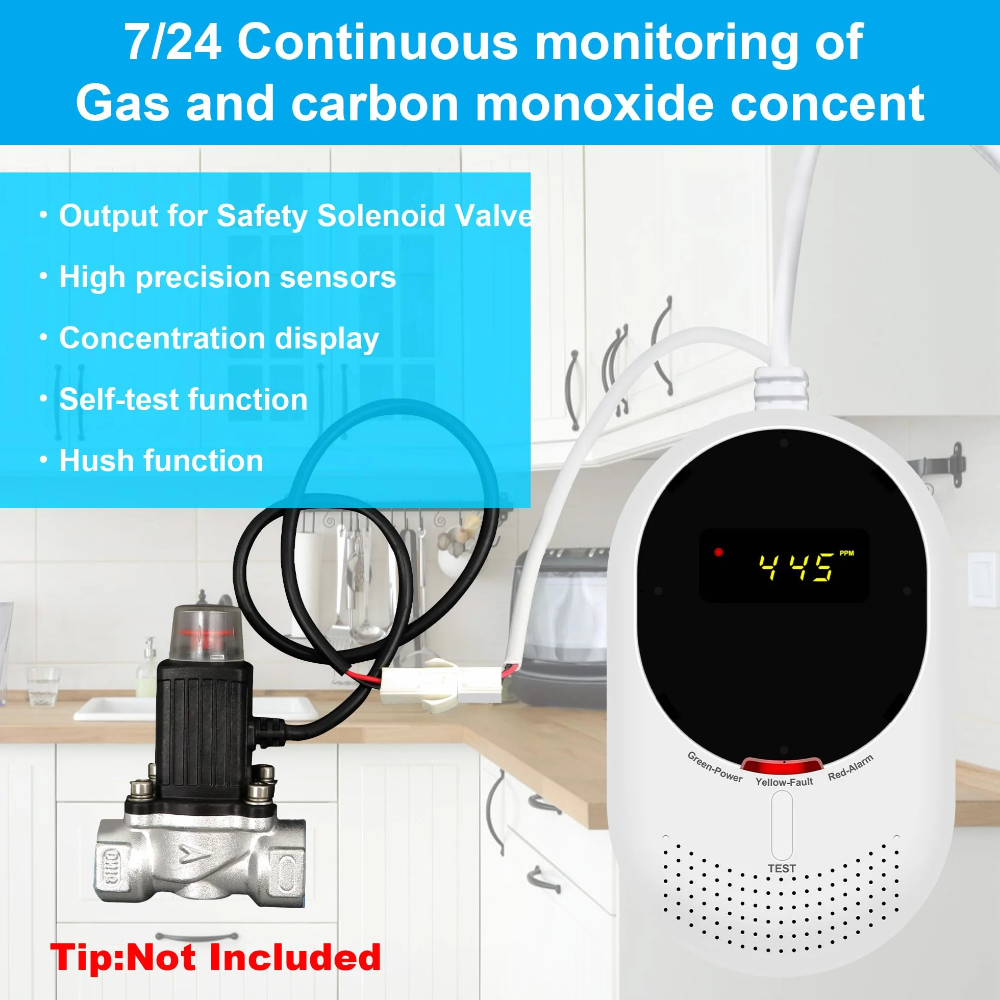 WLAN Gas- und CO-Melder, Gasmelder & Kohlenmonoxidmelder mit LCD, Zertifiziert nach EN50291 & EN50194, Gasmelder (für Erdgas & LPG) und CO-Melder, 5 Jahre Sensorlebensdauer (1 Stück)