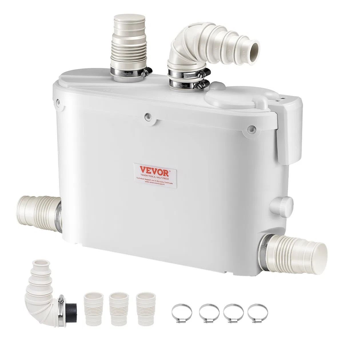 VEVOR Hebeanlage, 500 W, 110 L/min Durchfluss, 8 m Förderhöhe, Schmutzwasserpumpe mit 4 Wassereinlässen, Abwasserhebeanlage für Küche, Keller, Dusche, Waschbecken, Waschküche, Badewanne