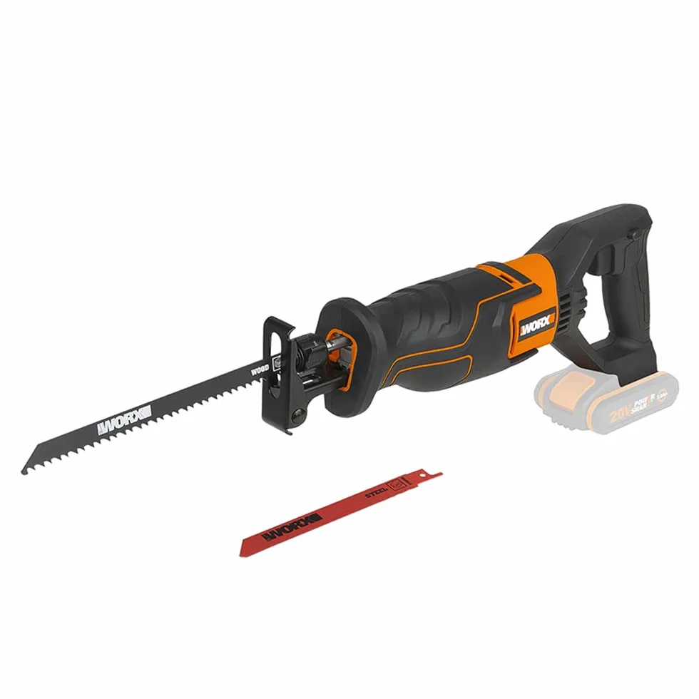 WORX WX500.9 Akku-Säbelsäge 20V, leistungsstarke Säbelsäge mit ergonomischem Design, variable Geschwindigkeit (inkl. Holz- & Metallsägeblatt, ohne Akku & Ladegerät)