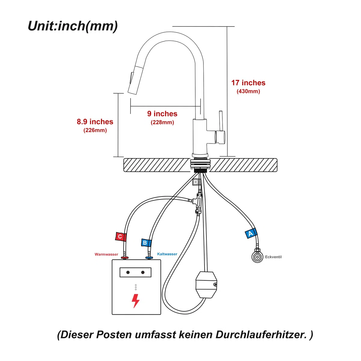 Tohlar Niederdruck Armatur Küche Gold, Niederdruck Wasserhahn Küche mit Ausziehbare Brause, Mischbatterien für Küche Moderner Edelstahl Spültischarmatur