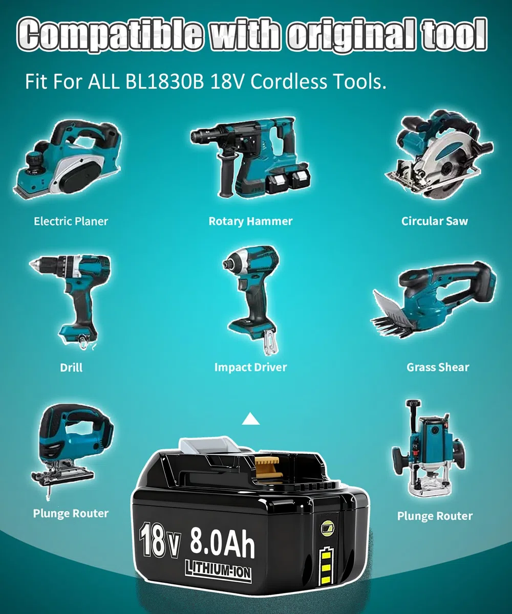 2X 18V 8.0Ah/8000mAh Ersatzakku für makita akku Kompatibel BL1860B BL1850B BL1840 BL1830 BL1845 194205-3 LXT-400 Bohrmaschinen, Schraubendrehern, Kartuschenpistolen, with LED Werkzeugakku.