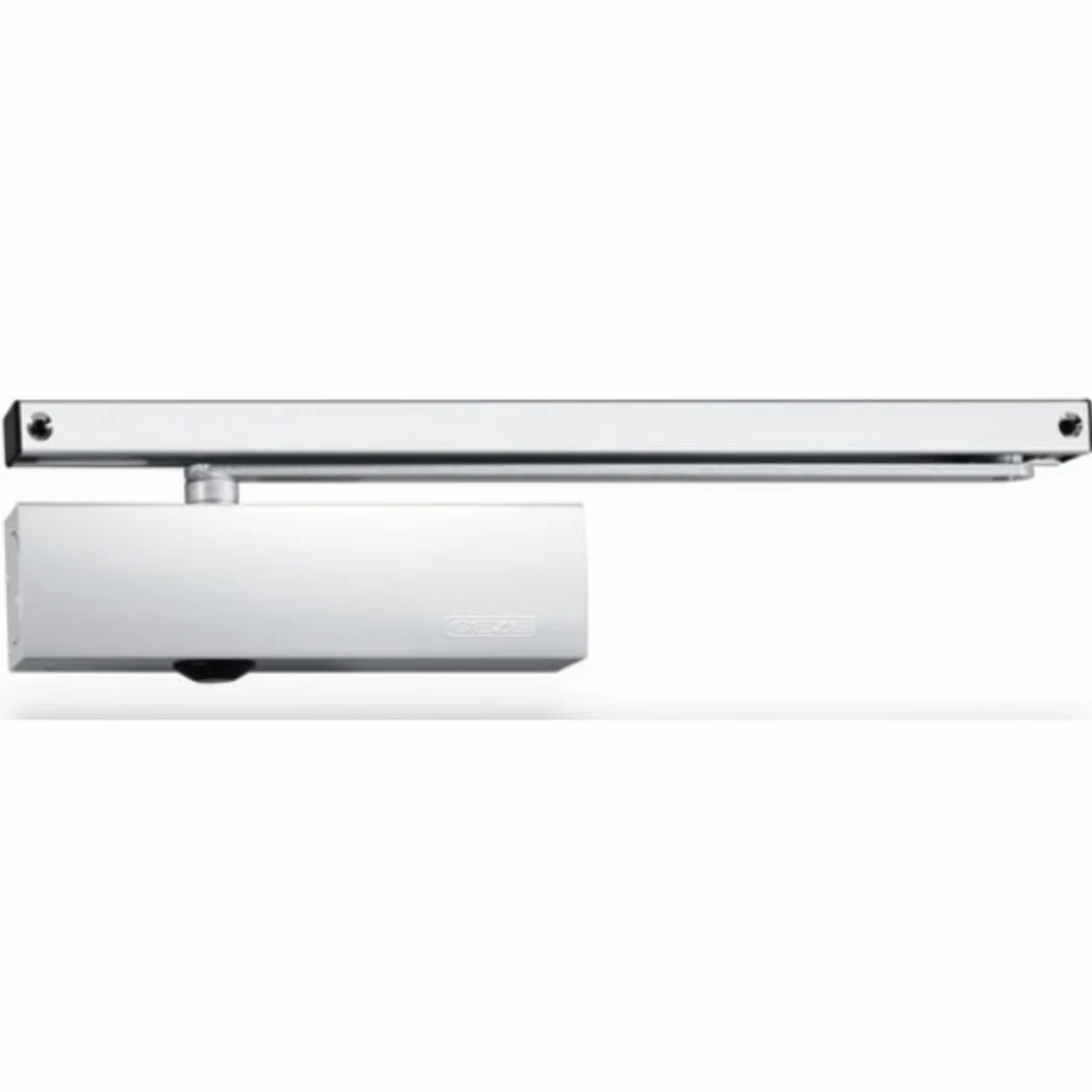 Geze Türschließer TS 5000 silber mit Gleitschiene und Montageplatte EN 2-6 für einflügelige Türen bis 1400 mm Flügelbreite mit Öffnungsdämpfung- 28,7x4,7x6cm