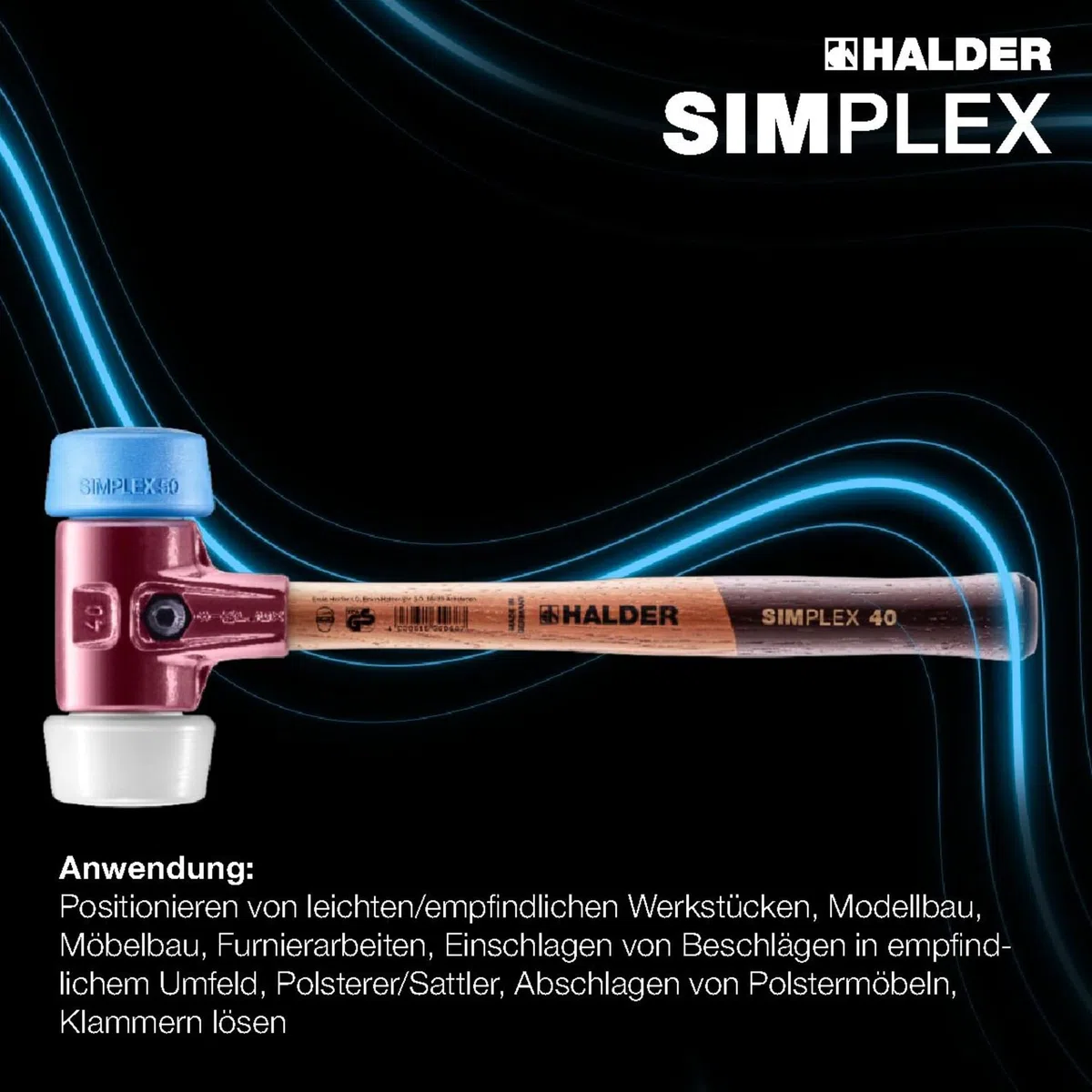 SIMPLEX-Schonhammer, TPE-soft/Superplastik; mit Tempergussgehäuse und hochwertigem Holzstiel | D=50 mm | 3017.051