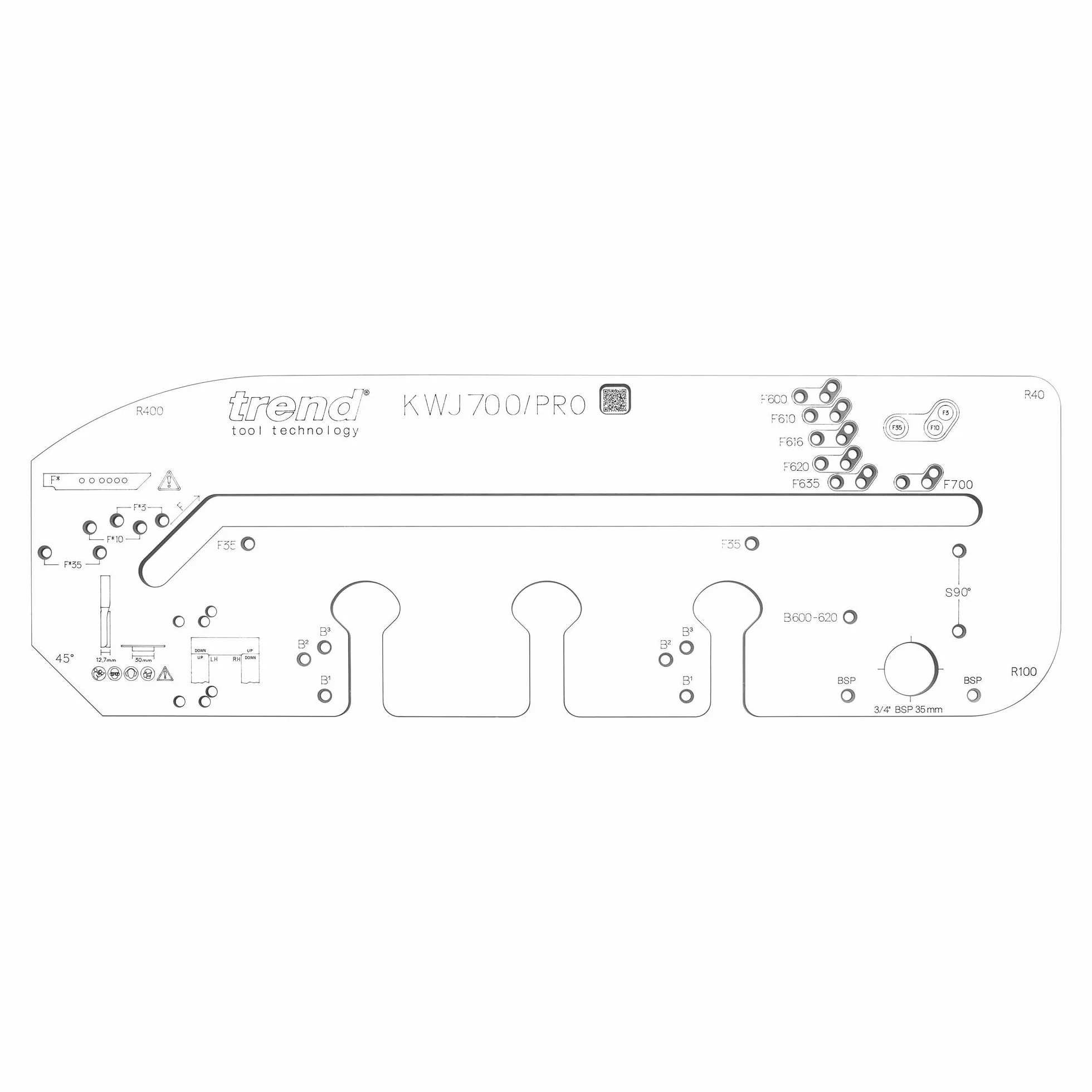 Trend KWJ700/PRO Küchenarbeitsplatten-Schablone für Mason-Mitre-Verbindungen, bis 700 mm Plattenbreite, Frontkanten-Ausrichtung ohne Einstellstifte, für präzise Eckverbindungen, KWJ700/PRO