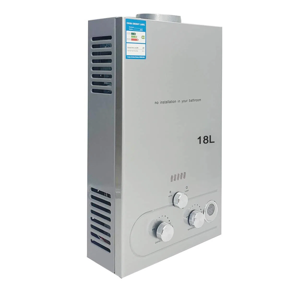 Tragbarer Gas Durchlauferhitzer 18L 36KW Propangas Campingdusche für Außenbereich Bad Warmwasser LPG Warmwasserbereiter Tankless Instant, Silber