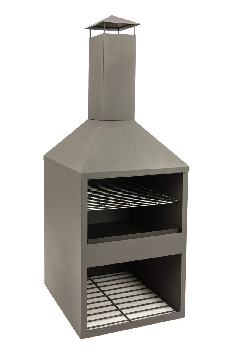 MaxxGarden Helios Garten Kamin - Terrassenkamin - Outdoor Gartenkamin - Terrassenofen - Mit Holz Ablageort - Mit Schornstein - zum Entspannen - 118 x 45 cm - Schwarz