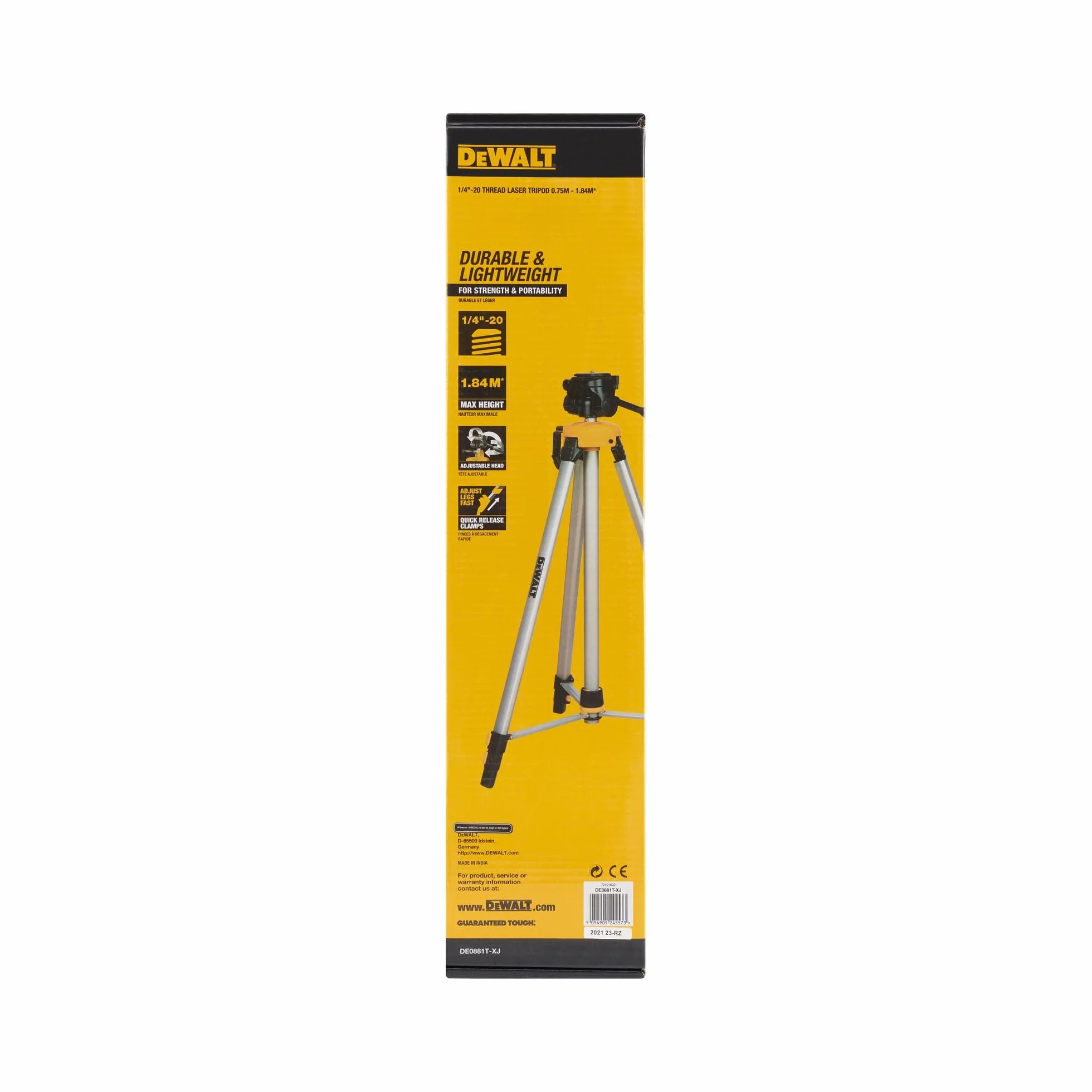 DEWALT Aluminium-Stativ DE0881T-XJ 1/4 Zoll 0,75-1,84m 360° Rotation
