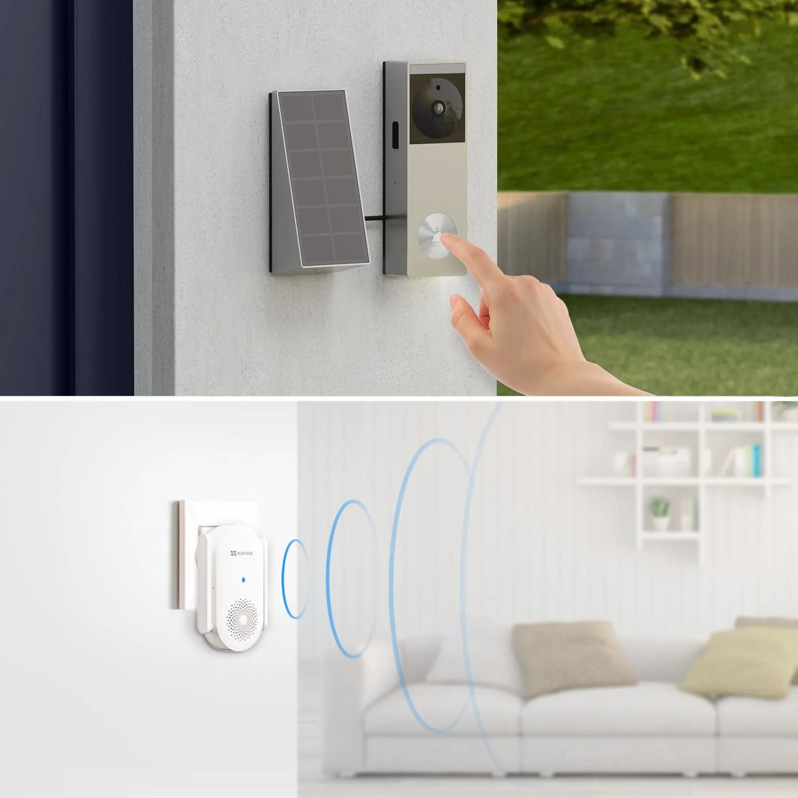 EZVIZ CP3 Pro Akku Video-Türklingel mit Chime CH1, Kabellose Klingel mit Kamera, Personenerkennung, 2K & Farb-Nachtsicht, Zwei-Wege-Audio, 8GB eMMC-Speicher, Video Doorbell mit Solarpanel + Chime Kit