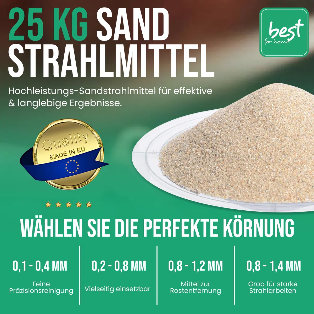Sand Strahlmittel | Quartz sand für sandstrahlen | quarzsand 25kg (0,8-1,2) sandstrahlgranulat | Sand zum sandstrahlen | Effektives Mehrwegstrahlmittel, ideal für Sandstrahlen
