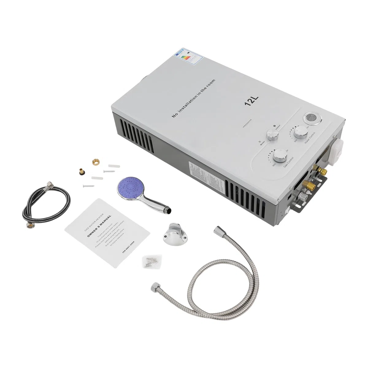 Flüssiggas Durchlauferhitzer LPG Warmwasserbereiter, Gasdurchlauferhitzer mit CPU-Temperaturregelung, Duschkopf und Duschschlauch für Zuhause, Outdoor-Camping-Baden und RV-Dusche (12L/24KW)