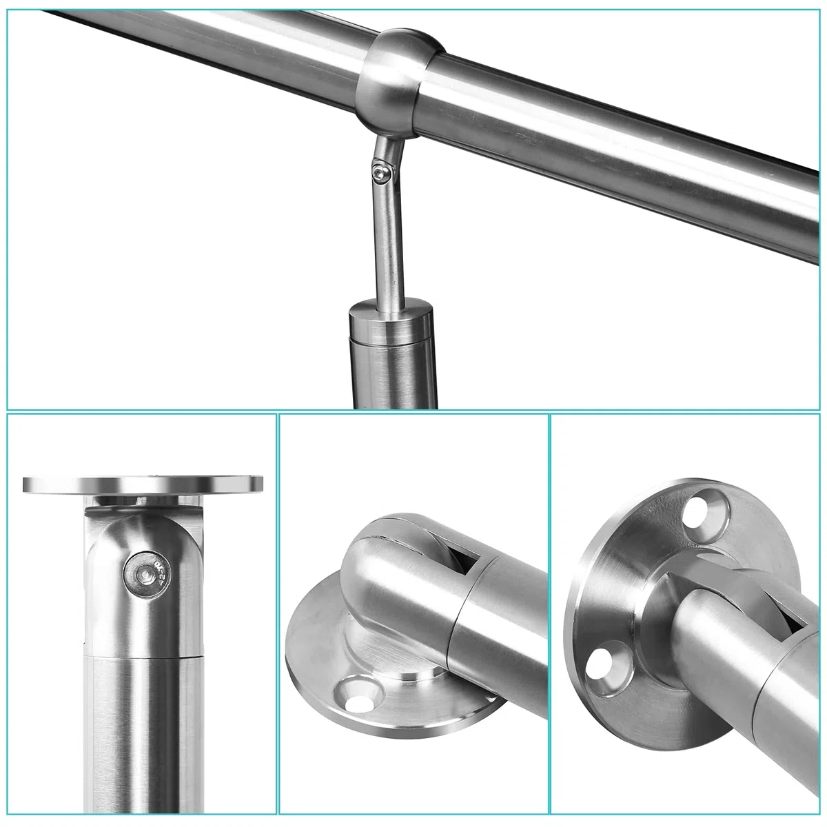 Randaco Eingangsgeländer Edelstahl Handlauf Treppengeländer Geländer Seitliche Montage Winkel Einstellbar Wandhandlauf, inkl.Montagematerial, Pflegeleicht Innen Außen Handlauf, 120cm