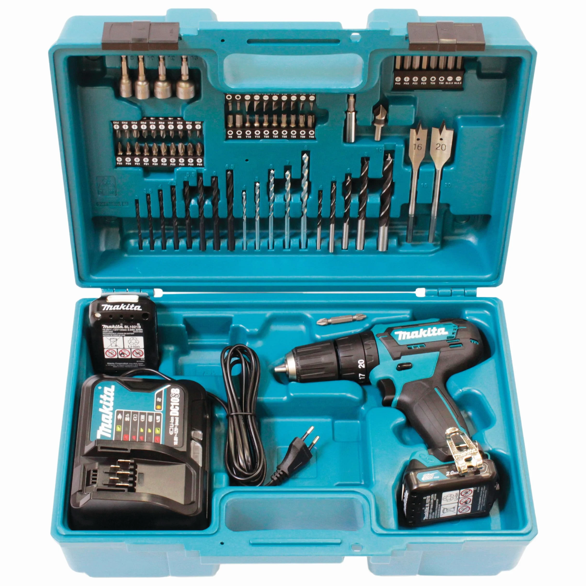 Makita HP333DSAX1 Schlagbohrschrauber 12 V Max., 2,0 Ah, 2 Akkus Plus Ladegerät in Transportkoffer, Batteriebetrieben, Blau