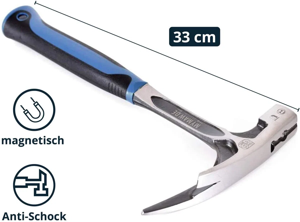 Profi Latthammer geschmiedet mit Anti Shock Funktion Lattenhammer Ganzstahl Hammer mit Magnet Dachdecker Zimmermann