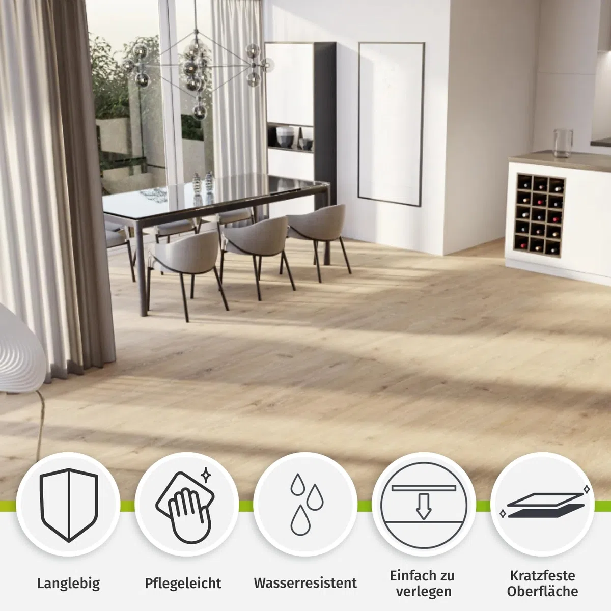 HORI Klick Hartvinylboden Rigid SPC Landhausdiele Holzoptik - Klick-Vinyl mit Trittschalldämmung - schwimmende Verlegung - - 122 x 18 x 0,35 cm - 2,2 m² - 10 Dielen