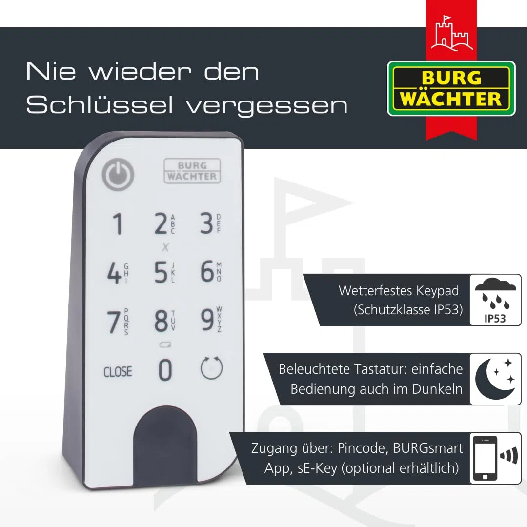 BURG-WÄCHTER Elektronisches Türschloss secuENTRY für Haustüren, Bedienung mit Zahlencode, App oder Funkschlüssel, Inkl. Zylinder, ENTRY Home 5001 PIN, Schwarz/Weiß