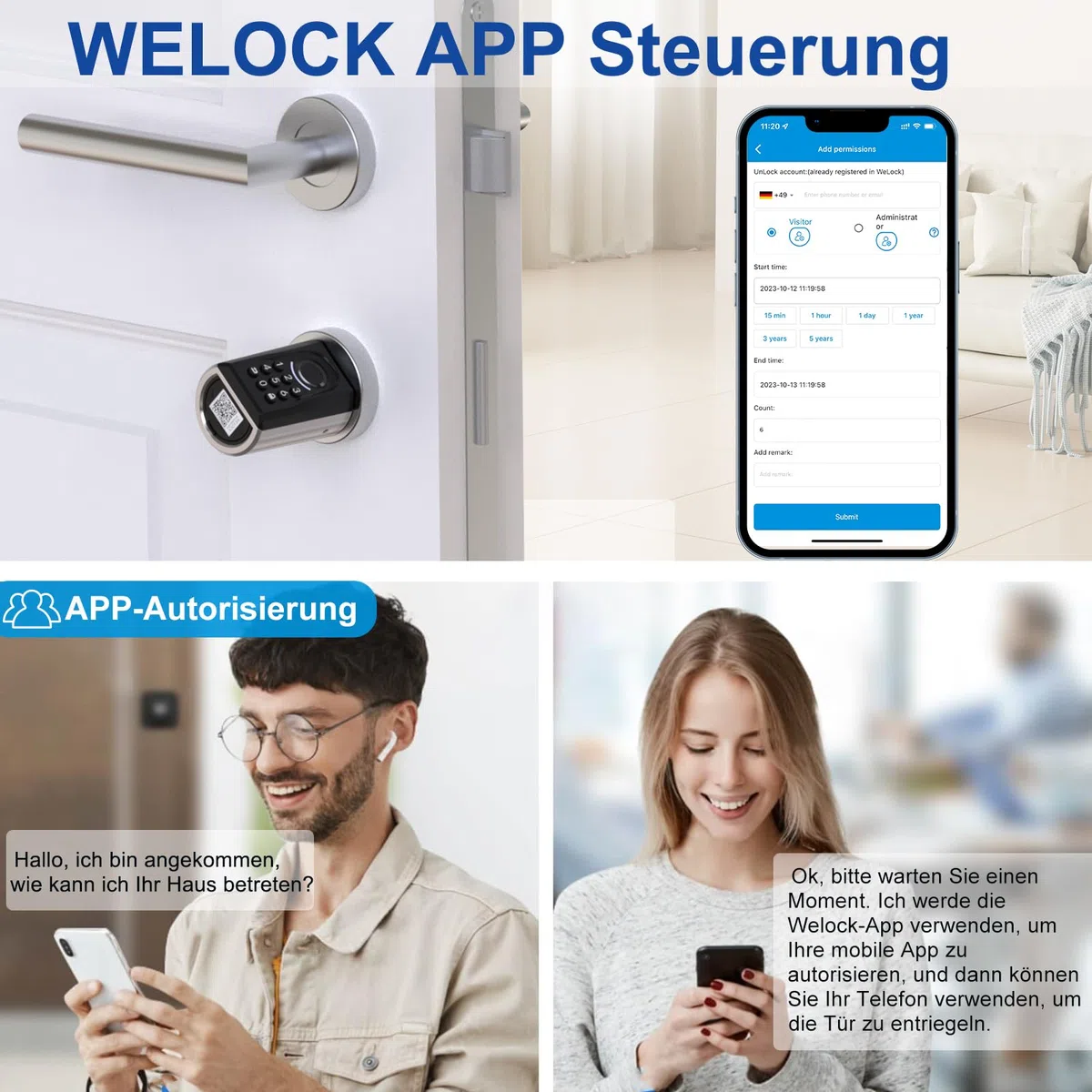 WELOCK Türschloss Fingerabdruck ToucA51,Elektronisches Türschloss Code,mit RFID Karte,APP,WiFi,Fingerabdruck Schloss Haustür IP65,Smartes Türschloss,Schließzylinder für Türen von 30-70mm,Smart Lock