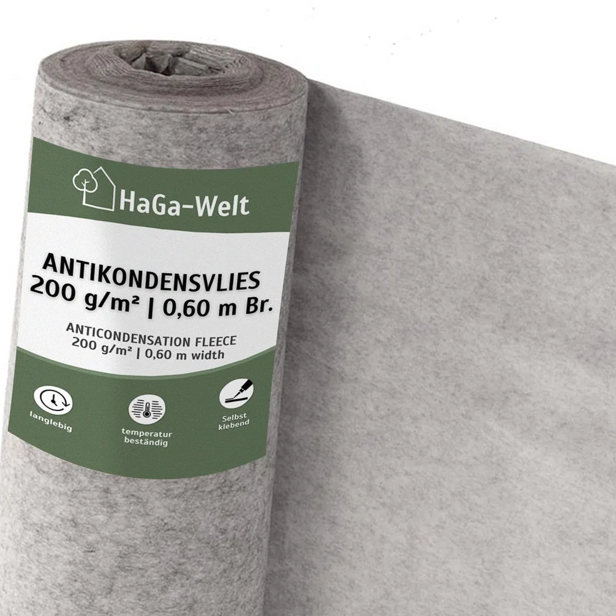 HaGa Antikondensvlies 200 g/m² 15m x 0,6m | selbstklebend, effektiver Schutz vor Feuchtigkeit & Schalldämmung für Camper