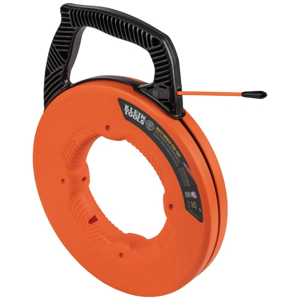 Klein Tools 56382 | Kabelziehband mit Mehrfachrillen aus Fiberglas 15 m | Fish Tape mit Nylonspitze für reibungsarmes Einziehen von Leitungen | Robustes Zugband für Leerrohre und Installationen