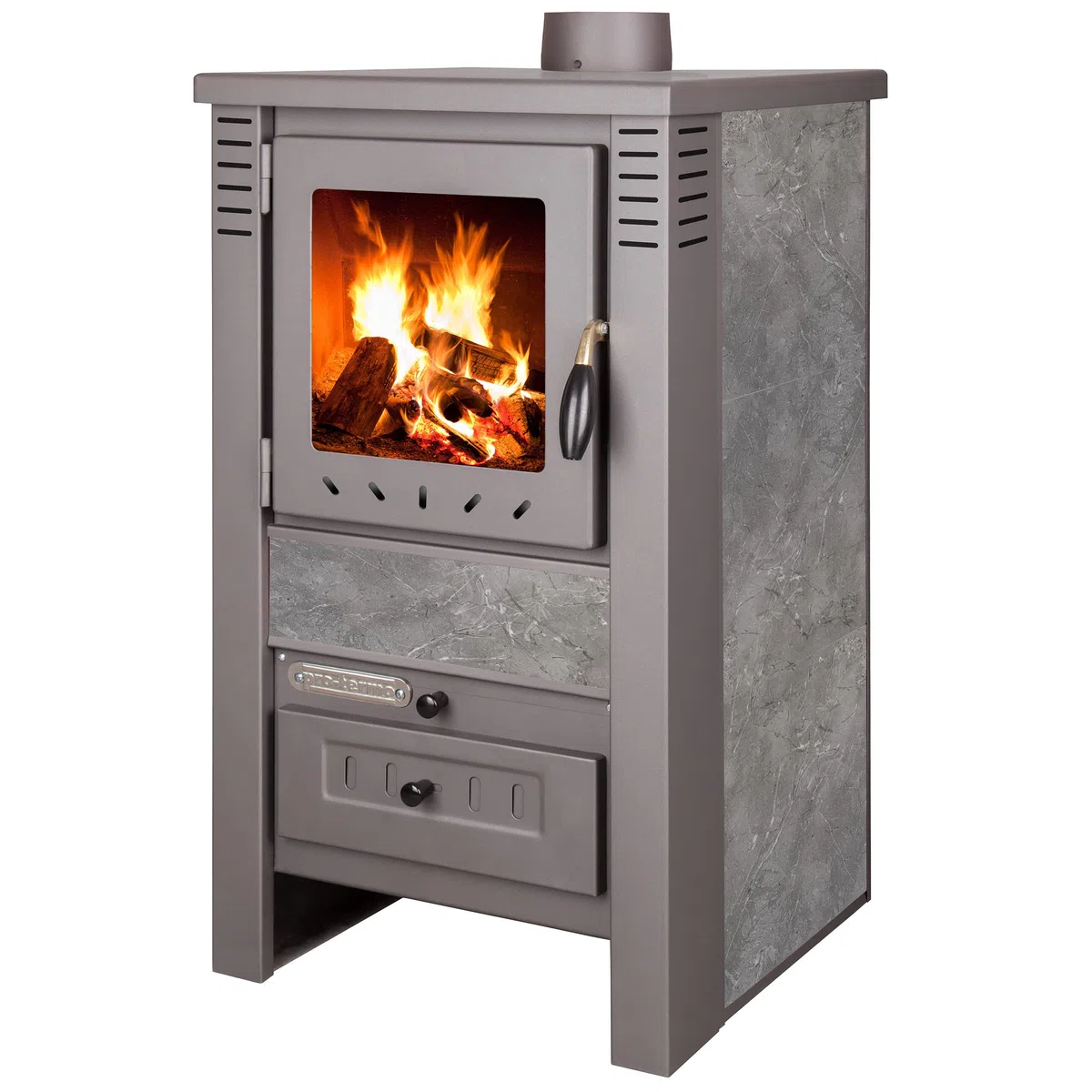 ProTermo Nova G Anthrazit Kaminofen mit Schamottsteinen - 7,5 kW Heizleistung - 82x48x48cm Kaminofen Holzofen mit Sichtfenster, Bauart 1