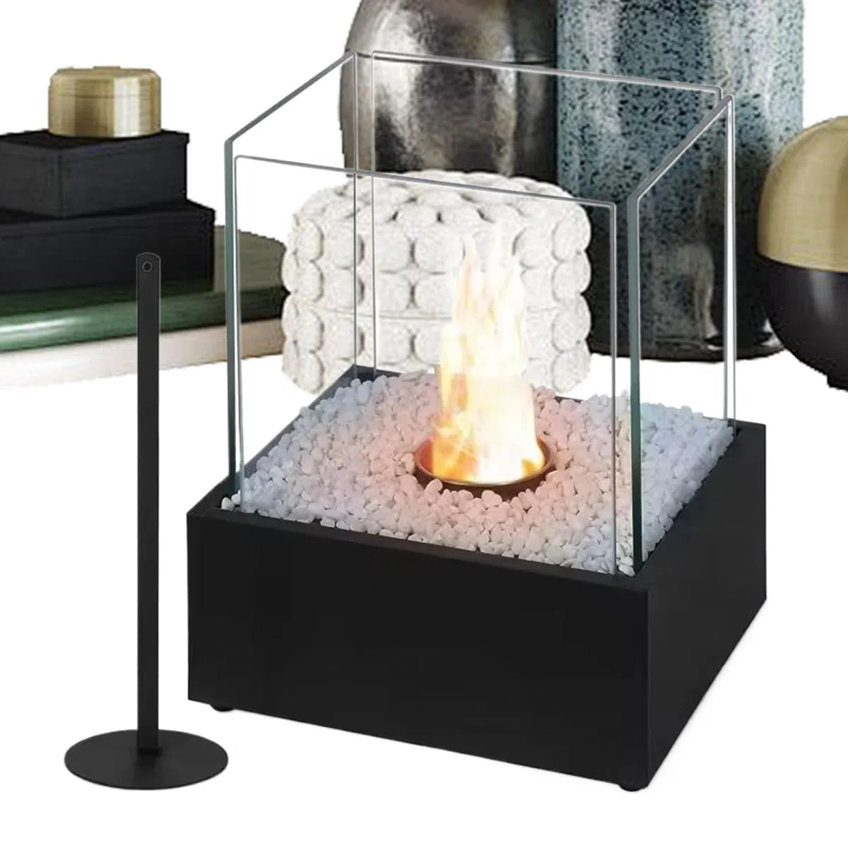 Kleine Tischfeuerstelle, 24,5x20x29cm Kamin Mit Schwenkbarer Flamme, Tragbarer Kamin Für Innenbereich Für Nachttisch Balkon Schlafzimmer Filmabende Geburtstagspartys