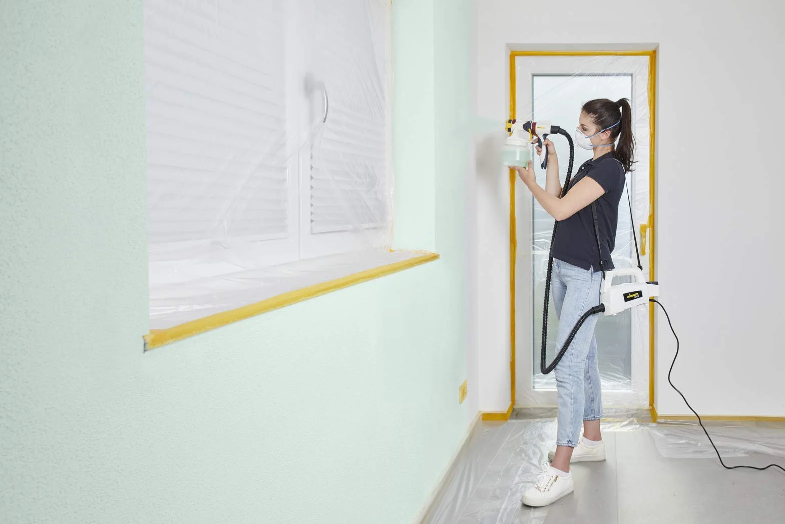 WAGNER Farbsprühsystem W 450 für Wand- und Latexfarben im Innenbereich, 15 m²-10 min, Behälter 1300 ml, 460 W, Schlauch 1,8 m