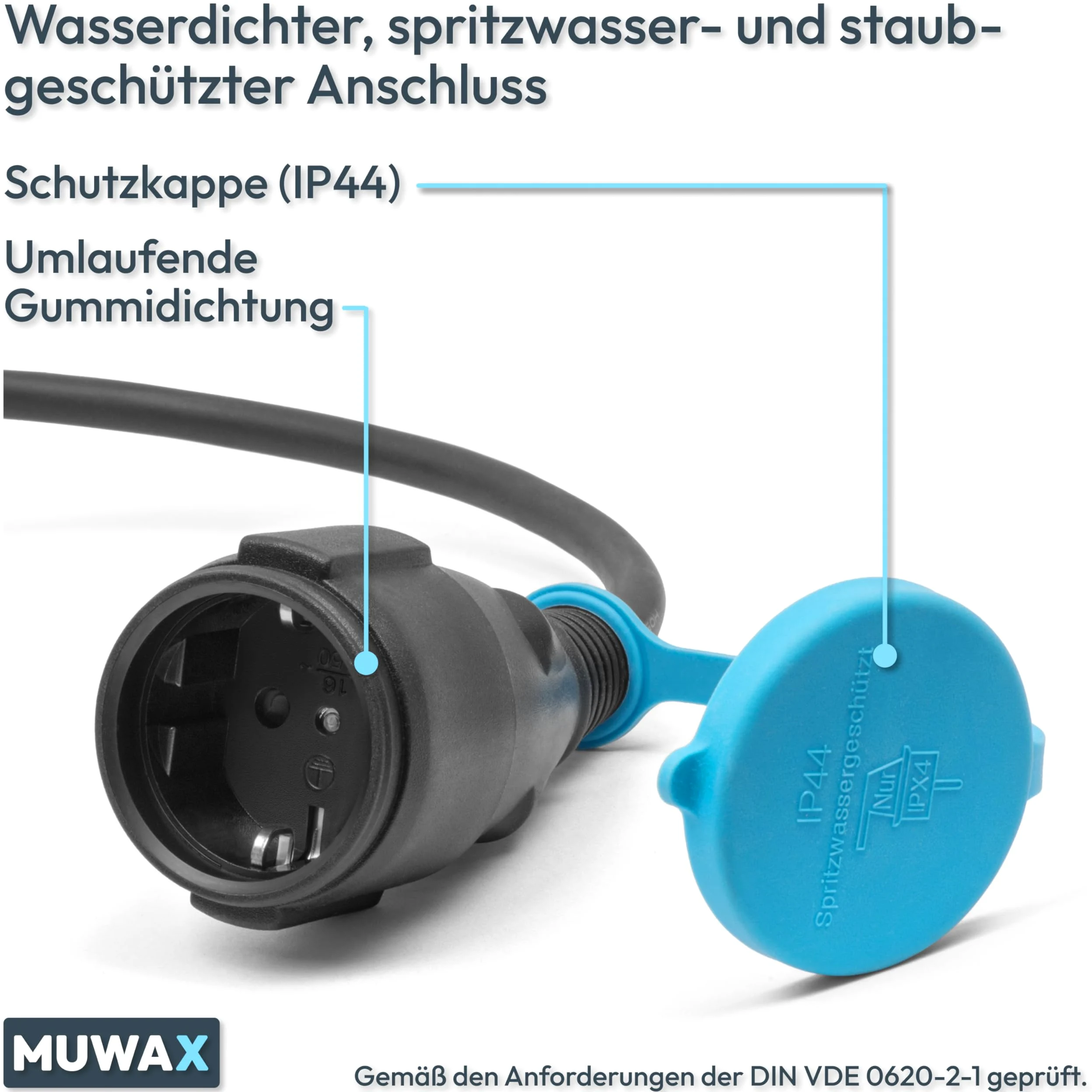 15m Gummi-Verlängerungskabel H07RN-F 3G1,5mm² für Garten, Baustelle, Werkstatt, Industrie, dauerhaften Einsatz im Außenbereich und Starke mechanische Beanspruchung, IP44, schwarz