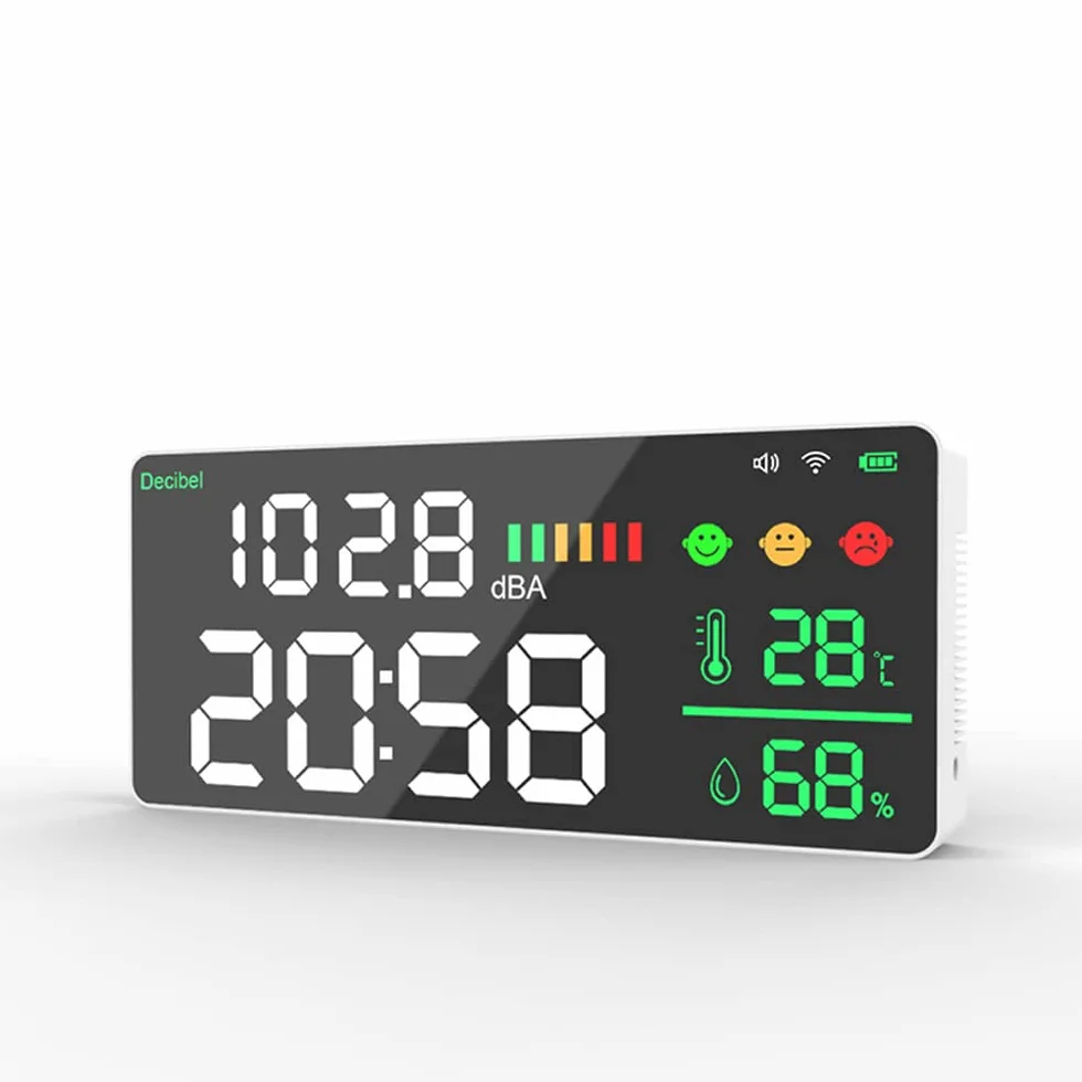 WiFi Decibel Meter 4in1 Temperatur Luftfeuchtigkeit Dezibel Test Wecker 11 Zoll LED Farbdisplay Intelligent Linkage APP Control Noise Decibel Meter