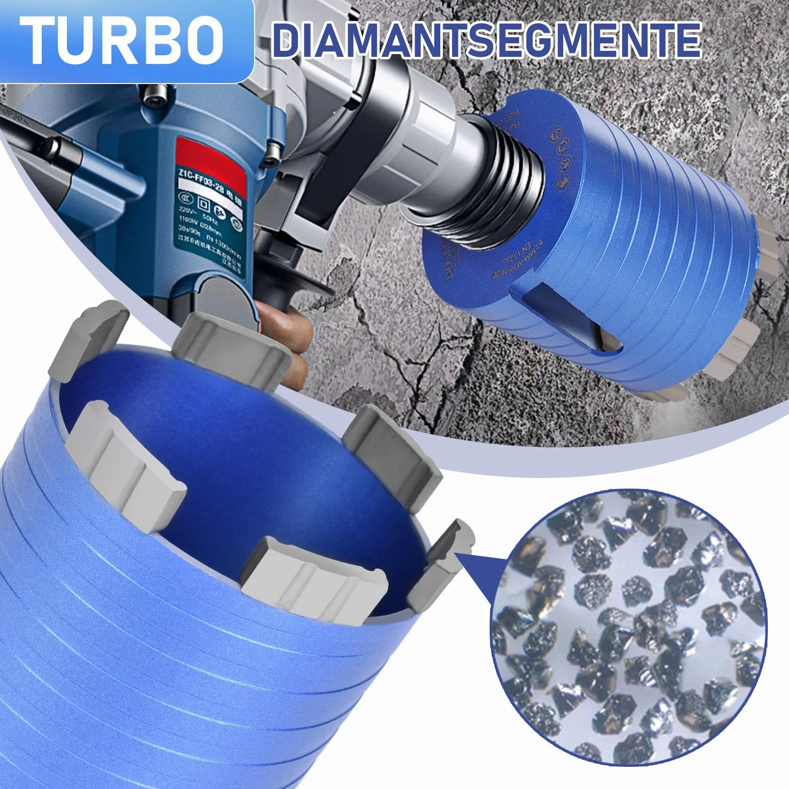 M16 Diamant Dosensenker Turbo Dosenbohrer 68 mm mit SDS PLUS Bohrkrone, 5 Diamantsegmente, Nutzlänge 70mm, Steckdosenbohrer Kronenbohrer Lochbohrer Lochsäge für Mauerwerk Kalksandstein Ziegel Putz etc