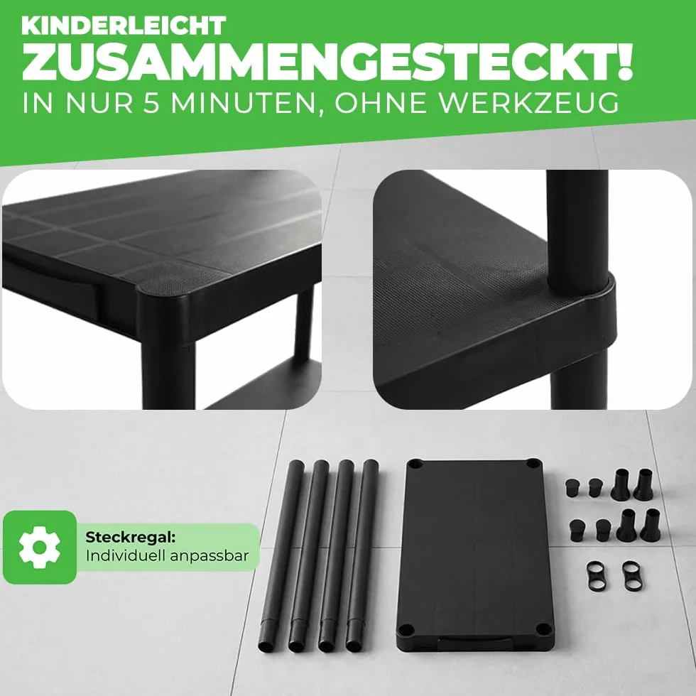 Ondis24 Steckregal 60 x 30 x 131 (H) cm, 4 Böden, Kunststoffregal, Schwerlastregal, bis zu 80 kg, Regal, Lagerregal (2 Stück)