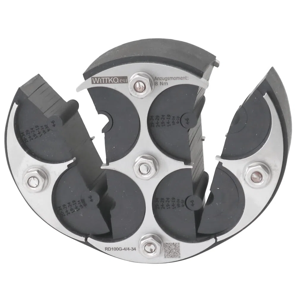 WITTKOWARE DN100 Mauerdurchführung geteilt 4-Fach 4-34mm | Ringraumdichtung klappbar | V2A Edelstahl & EPDM 40mm | Druckdicht 2,5 bar