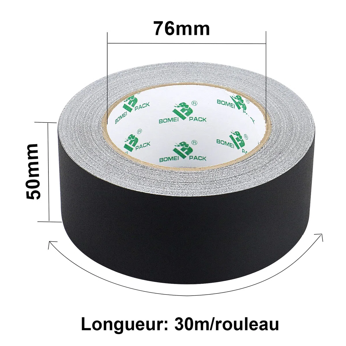 BOMEI PACK Schwarzes Gaffer-Klebeband, 50 mm x 30 m, 2 Stück, matt, Tuban-Stoff, selbstklebend, Gaffers Tape für Kabel, Fotografie