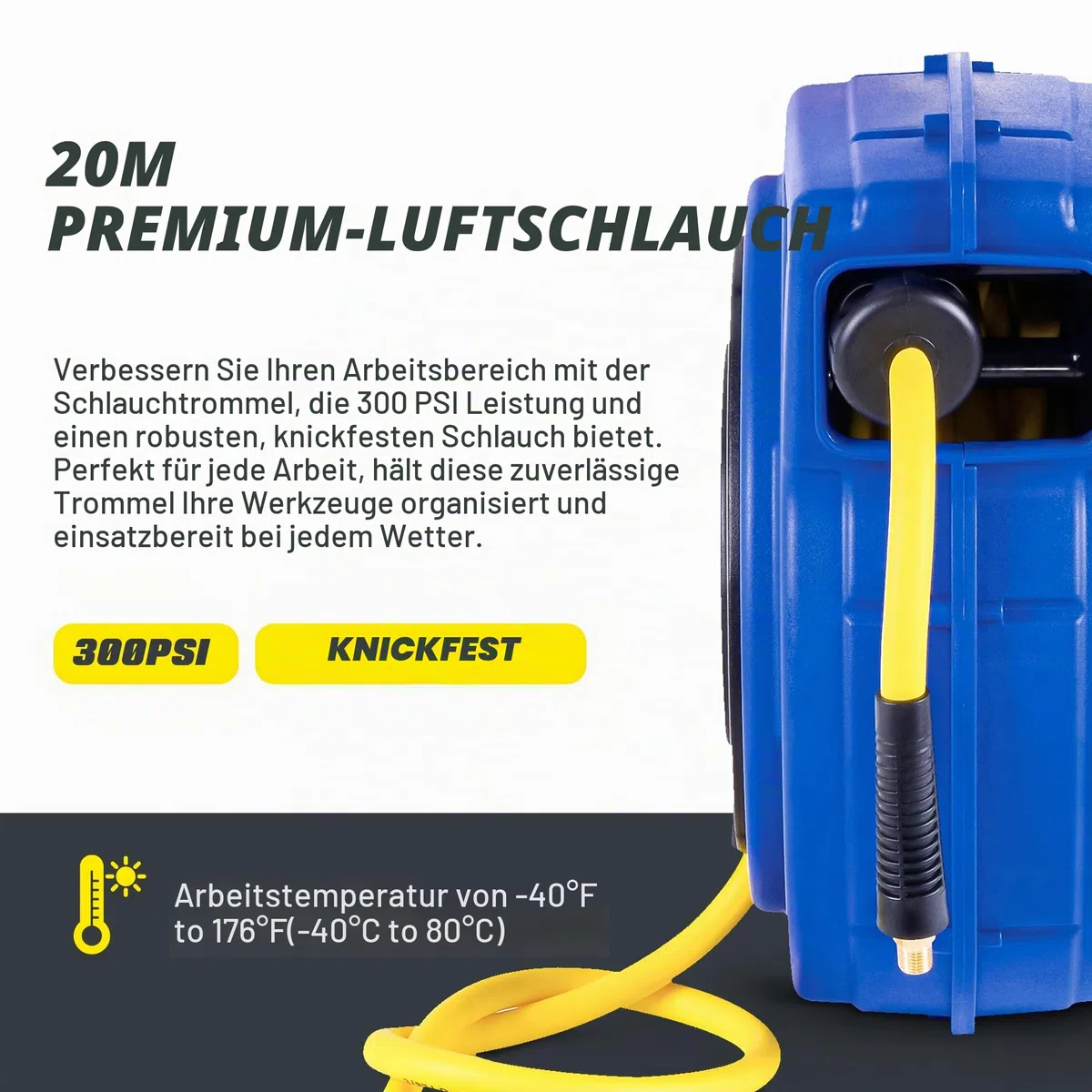 Goodyear retractable air compressor/wasserschlauchtrommel, max. 300psi (3/8 „x 65 ft) hybrid polymer-schlauch