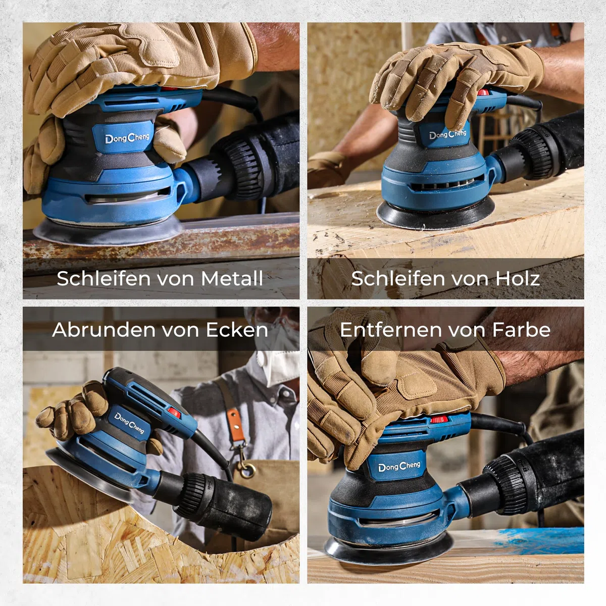 DongCheng Exzenterschleifer 380W, 125mm Schleifmaschine, 6-stufig 8.000-12.800 U/min, vibrationsarm, mit Staubfangbehälter & Staubsaugeranschluss, inkl. 20 Schleifblättern (versch. Körnungen) für Holz