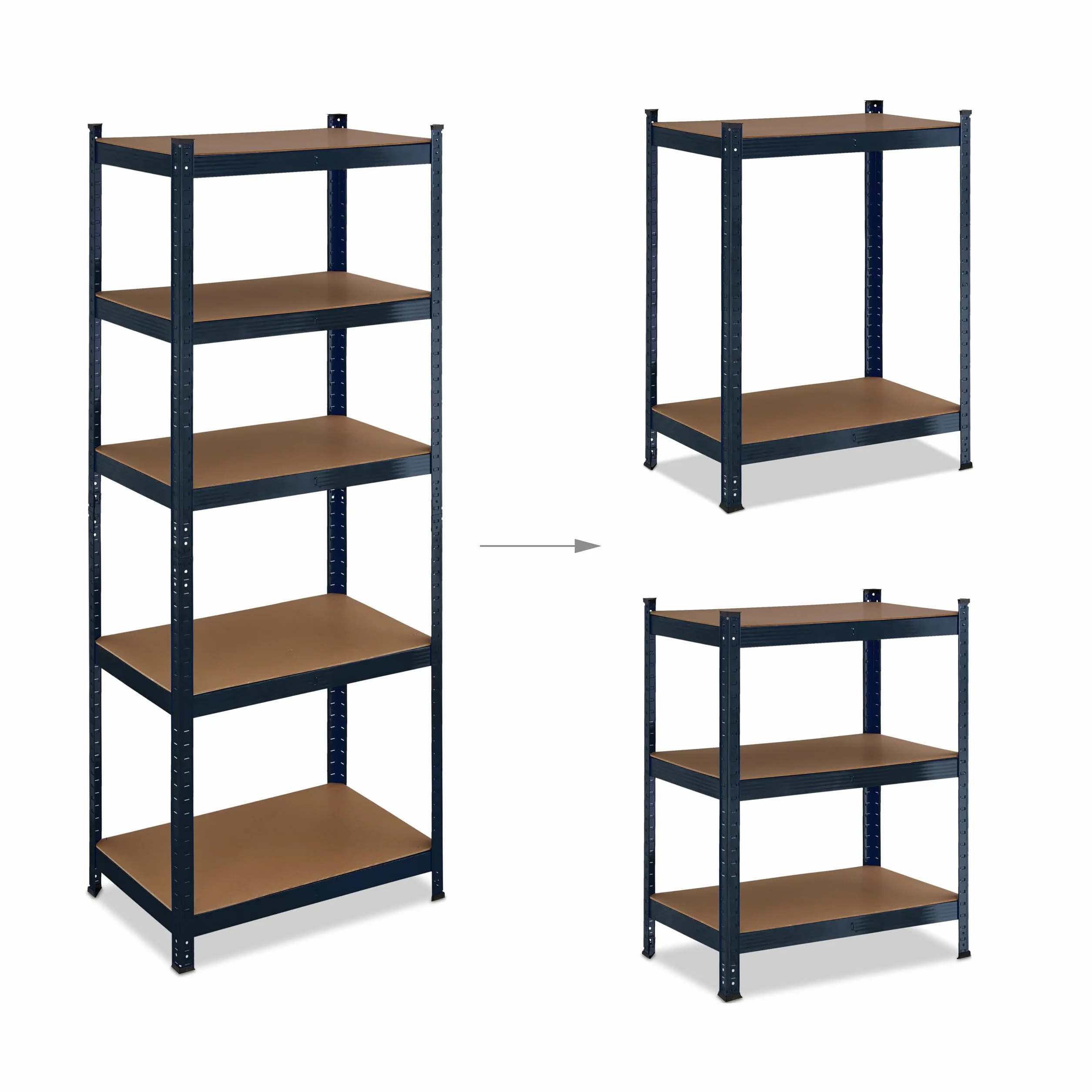 Relaxdays Schwerlastregal, HBT: 180 x 70 x 45 cm, 500 kg, Stahl & MDF, 5 Ebenen, Lagerregal zum Stecken, Garage, schwarz