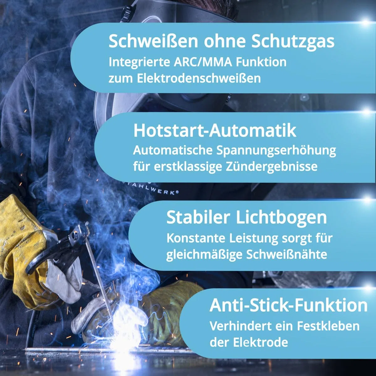 STAHLWERK Schutzgasschweißgerät MIG/MAG 200 ST Digital – Vollausstattung – Inverter mit 200A, MMA (E-Hand/ARC) FLUX (Fülldraht), Schweißen ohne Gas möglich, Spot-Funktion, synergischer Drahtvorschub