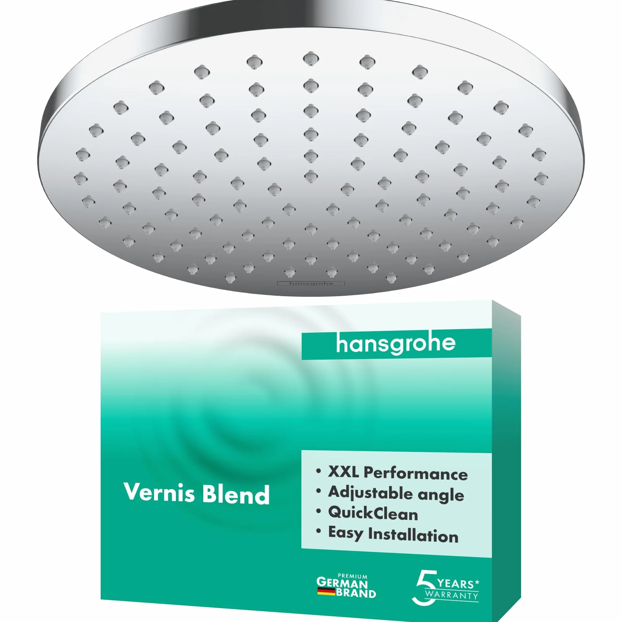 hansgrohe Vernis Blend - Kopfbrause, runde Duschbrause (205 mm), Regendusche mit 1 Strahlart für Wand- oder Deckenmontage, Brausekopf mit Antikalk-Funktion, Chrom, 26271000