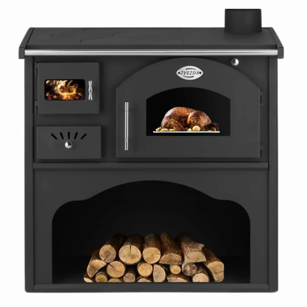Kaminofen Holzofen Küchenofen Küchenhexe mit Backofen und Kochplatte ZVEZDA, Modell Classic GFS 5.9kW, Backofen von rechts [Energieklasse A]