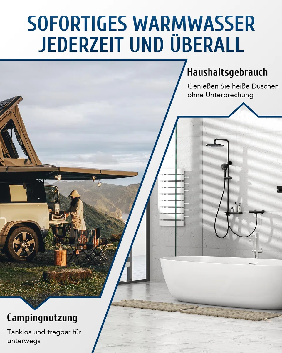 CO-Z 18L Gas Durchlauferhitzer LPG Warmwasserbereiter Durchlauferhitzer Warmwasserspeicher Heißwasserbereiter Boiler Tankless Instant Boiler (18L)