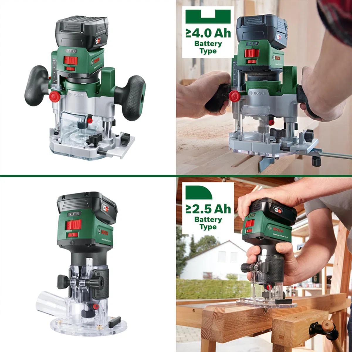 Bosch 2in1 Akku-Kanten-/Oberfräse AdvancedTrimRouter 18V-8 (zum Fräsen von Kanten, Nuten und kreativen Motiven; inkl. 2 Fräskörben + Zubehör, 18 Volt System; Bürstenloser Motor; in SystemBox M)