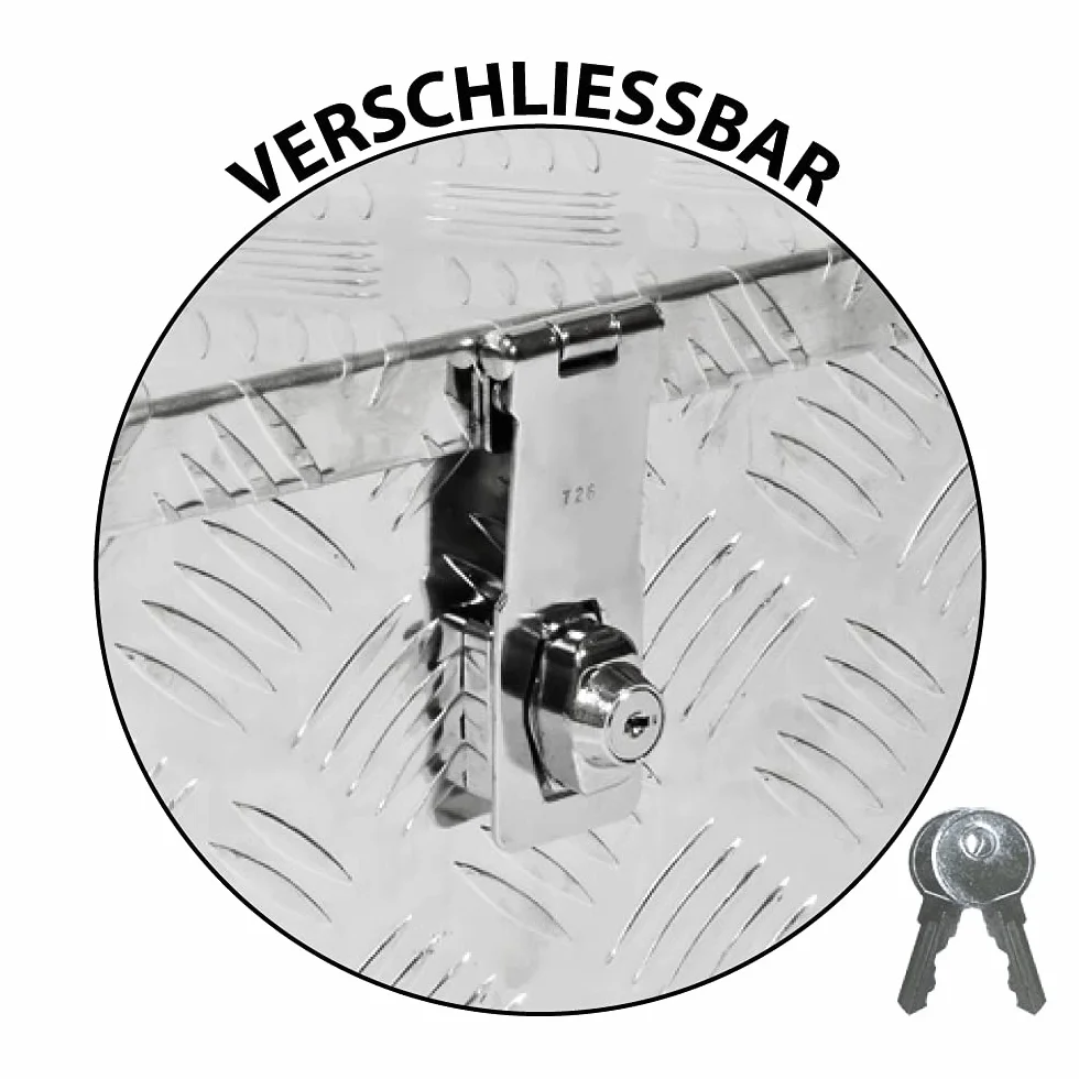 Trucky Truckbox aus Aluminium, Modell D015, 50x14x20cm, Abschließbar, Robustes Riffelblech, Deichselbox Für Werkstatt, Auto, Hobby Alu Kiste Anhängerbox