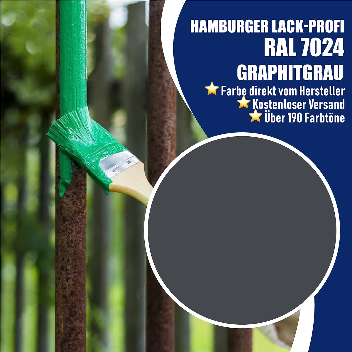 Metallschutzlack MATT Graphitgrau RAL 7024 Grau Metallschutzfarbe Metalllack Metallfarbe // Hamburger Lack-Profi (10 L)