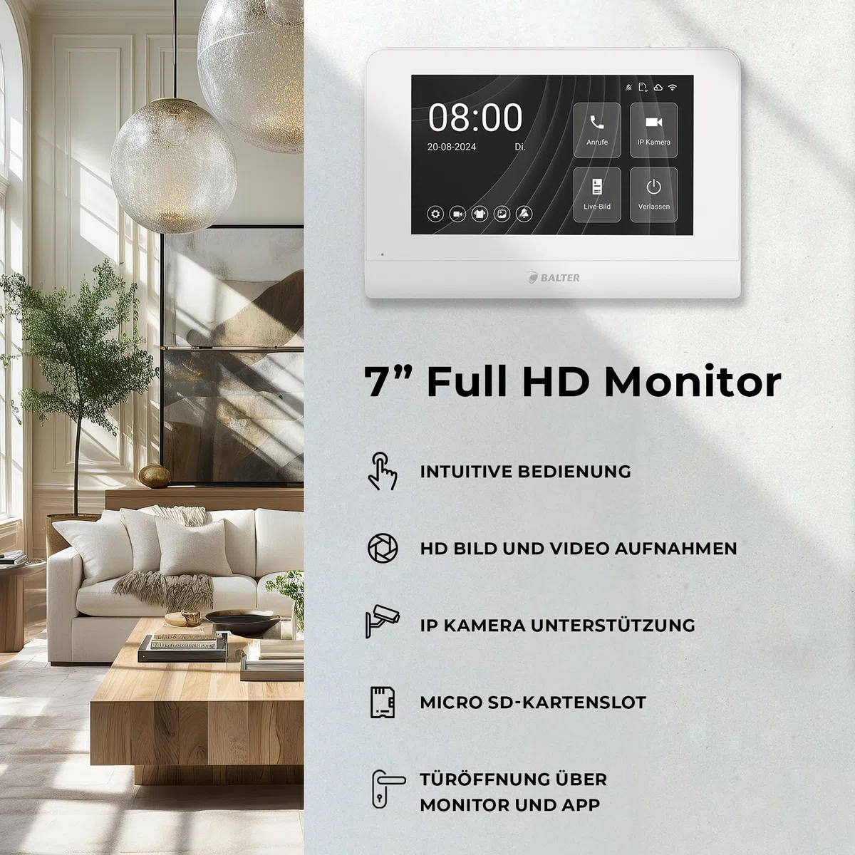 Entri Video Türsprechanlage, Unterputz Türklingel mit Kamera, Smartphone App, 1 Familienhaus, Video Türklingel, 2x7 Zoll HD-Monitor, Full HD Kamera, Gegensprechanlage mit Türöffner und Klingel 2 Draht