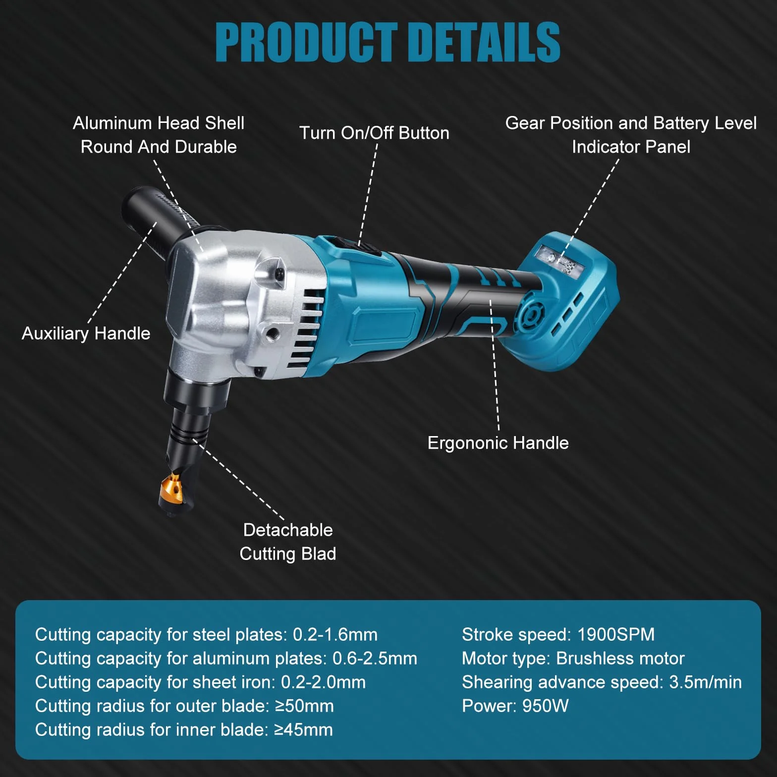Akkubetriebener Metallknabber Kompatibel mit Makita 18v Max Akku (Akku Nicht Im Lieferumfang Enthalten), 3 Stufige Bürstenlose Elektro-Metallschere Blechknabber Zum Schneiden Von Edelstahl, Aluminium